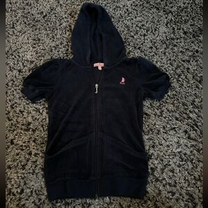 Vintage Juicy Couture Kids Navy Blue Zip Up Short Sleeve Top
